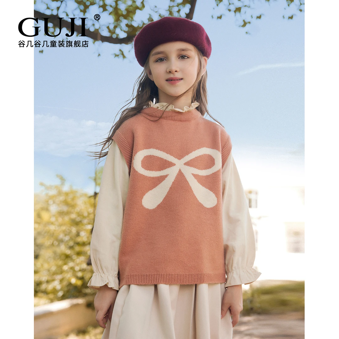 女童假两件毛衣粉色针织春秋款新款宝宝套头衫小女孩毛线上衣