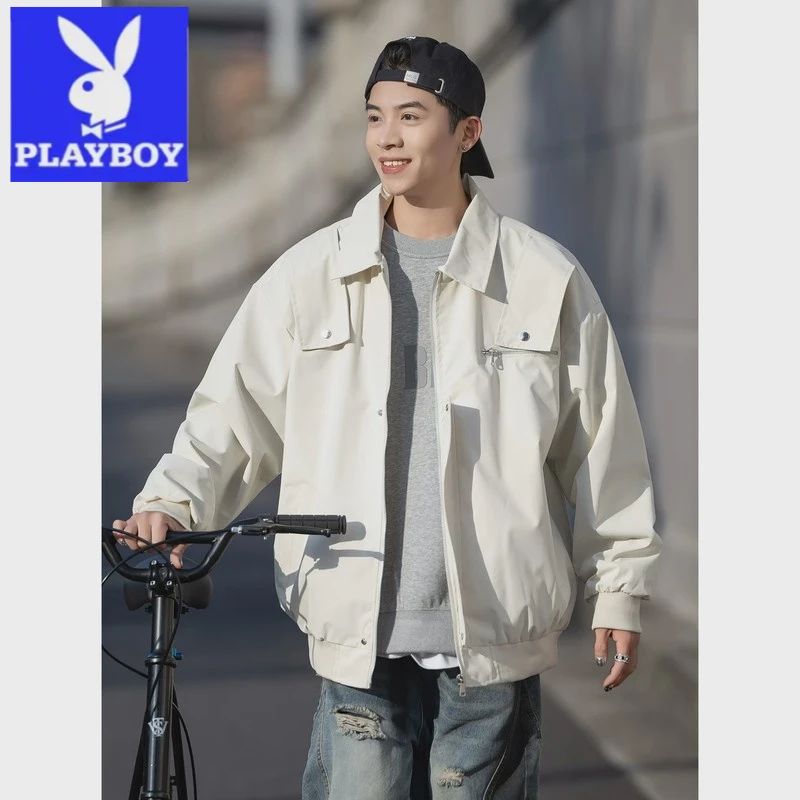 花花公子花花公子潮牌工装夹克男春季大码宽松纯色上衣重磅高街痞