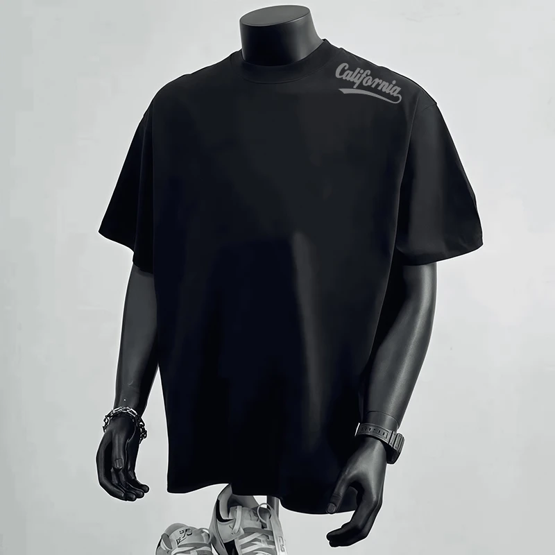 纯棉重磅不透白色短袖t恤美式潮牌半袖宽松灰色印花上衣男生体恤