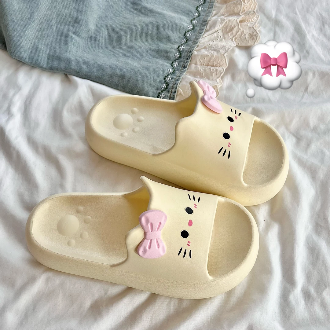 软萌小猫~！少女心卡通ins居家拖鞋女夏季厚底浴室防滑一字凉拖鞋