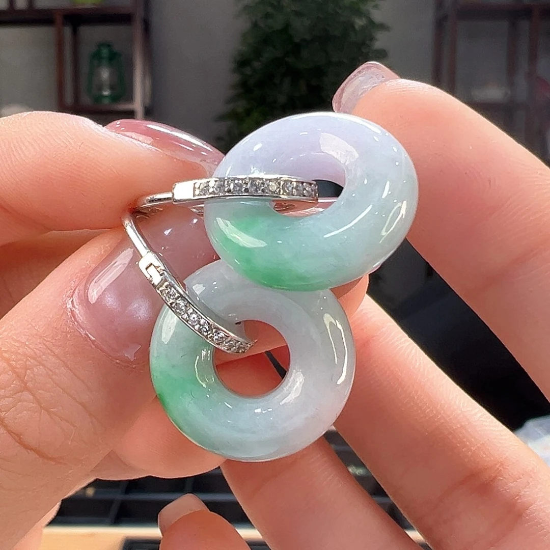 翡翠耳饰银S925镶嵌耳环40