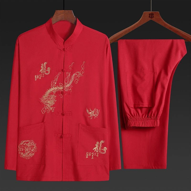 唐装男长袖套装中老年人爸爸装爷爷装春秋季太极服两件套老头服装