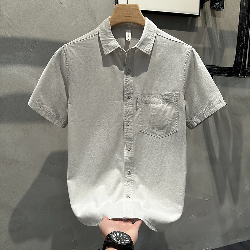 夏季新款短袖衬衫男士个性纯棉青年时尚薄款痞帅休闲寸衫衬衣上衣