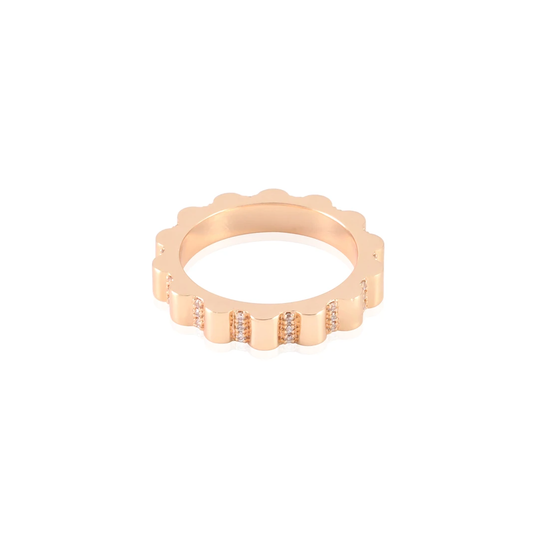 铜合金合成锆石戒指 CNC精工 齿轮气质轻奢时尚戒指 4355