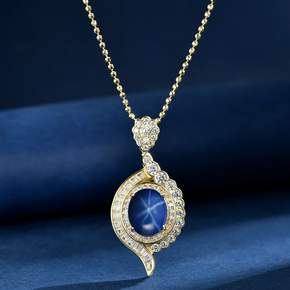 培育蓝宝石P4379【星光】新款满钻镶嵌红蓝色星光爆闪高级感单吊坠