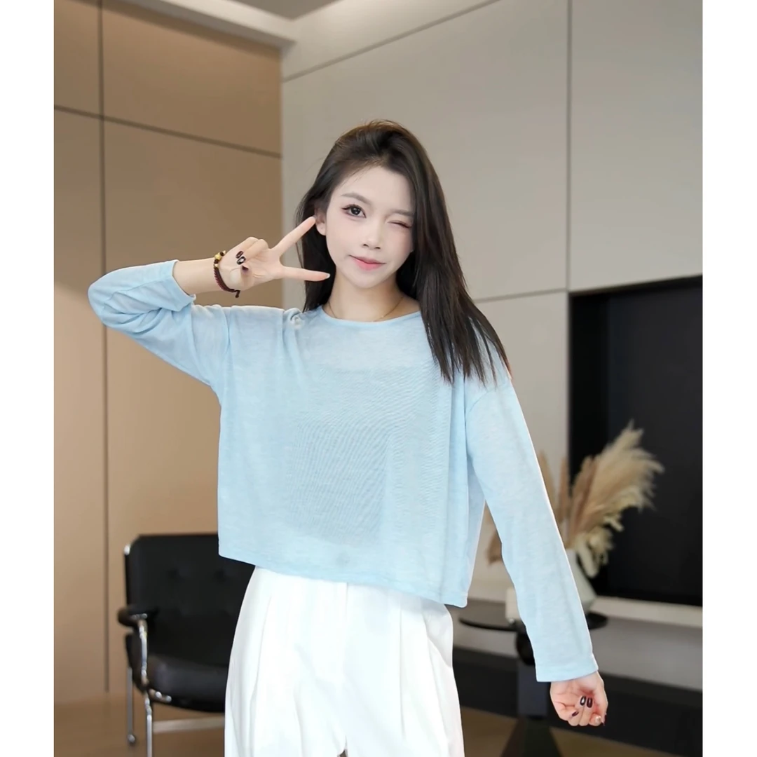 【小个子】春季新款休闲百搭圆领宽松纯色罩衫-8200