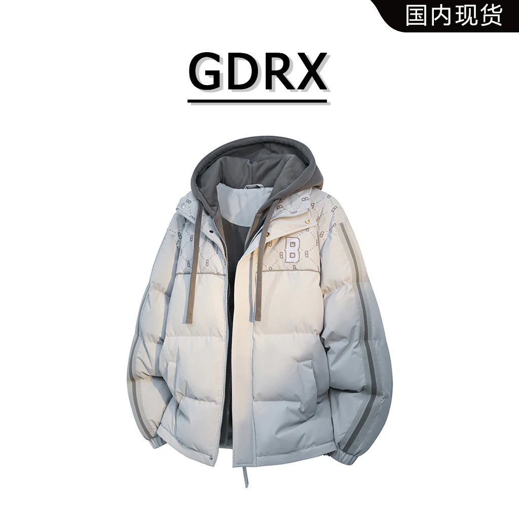 GDRX美式连帽棉衣男款2025秋冬新款多巴胺加棉保暖高级感棉服外套
