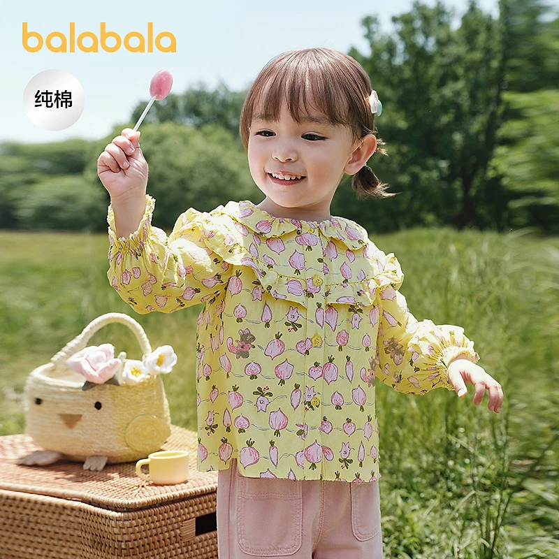 巴拉巴拉童装宝宝长袖衬衫纯棉印花上衣女童秋装休闲百搭甜美时尚