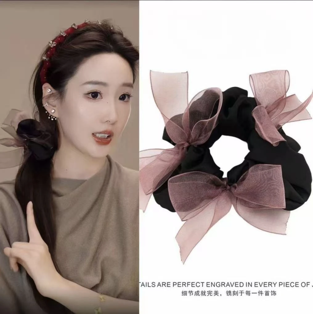 温柔缎面蝴蝶结发绳超出片温柔飘带蝴蝶结缎面发绳精致优雅发绳~