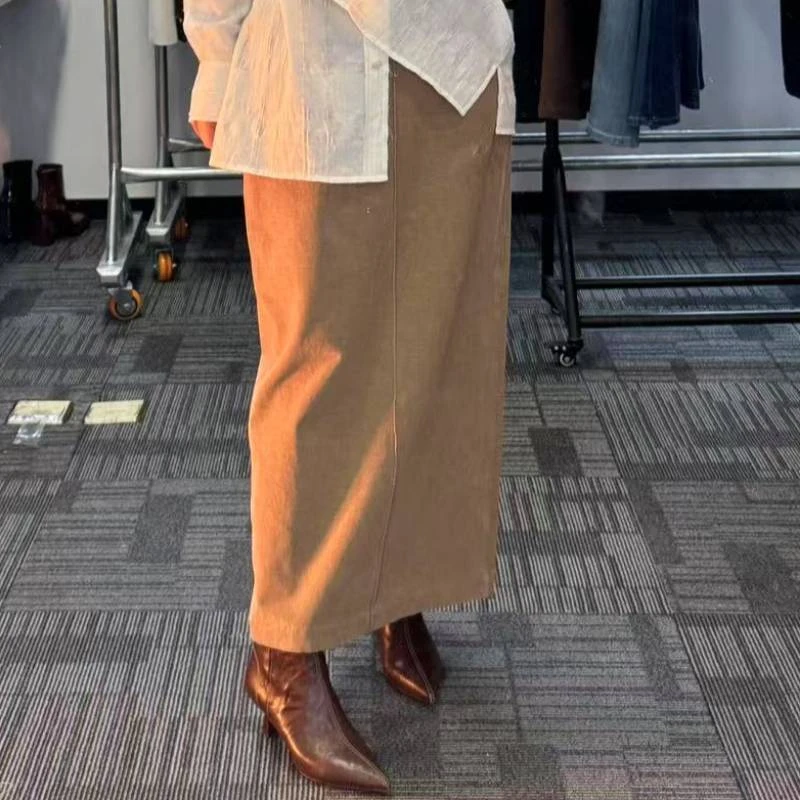 【ITAIWAH】2025春季新款订织全棉双面毛感平绒面料长半裙