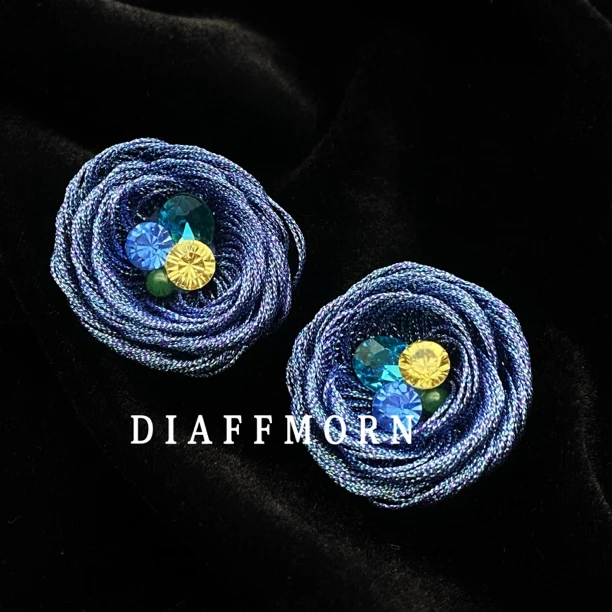 铜合金布艺耳饰 YM《紫罗兰》超精致手作玫瑰花朵小众耳钉