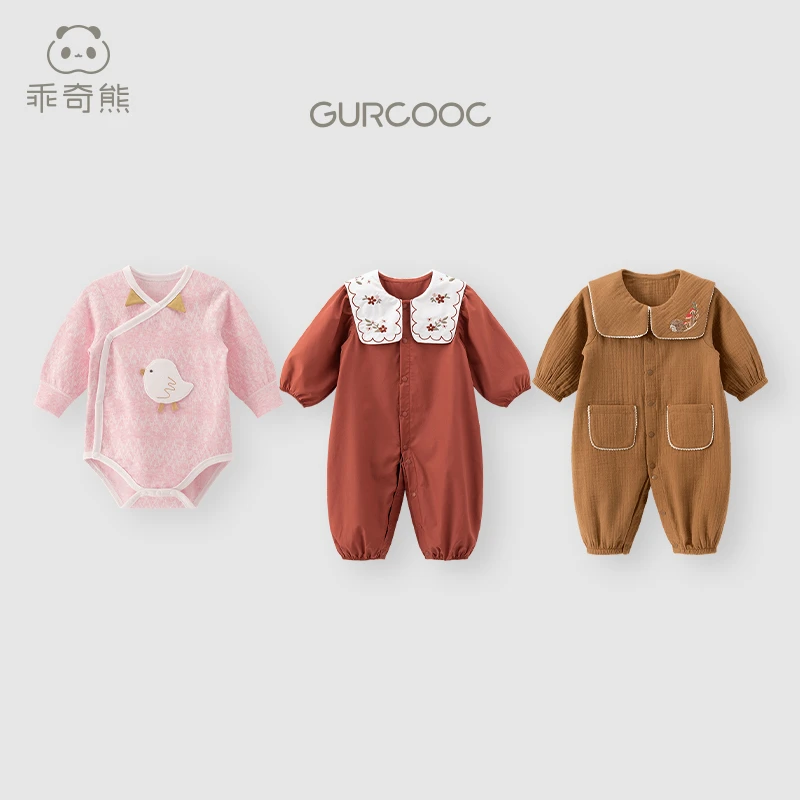 女宝宝可爱连体衣春秋季装婴幼儿娃娃领哈衣爬服公主外出红色喜庆