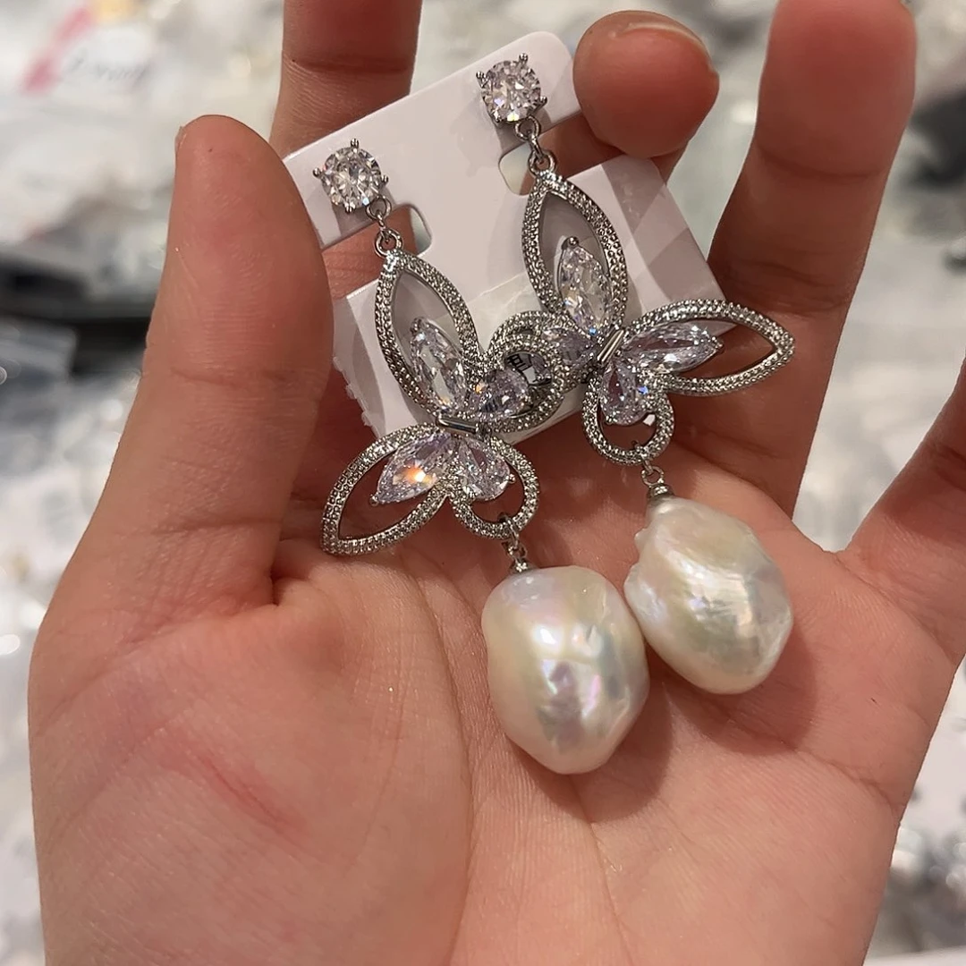 合金淡水珍珠耳饰