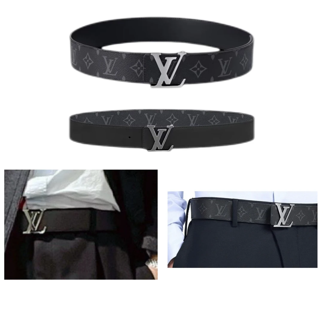 99新 LouisVuitton/路易威登 Initiales 双面平滑扣 皮带 银灰色