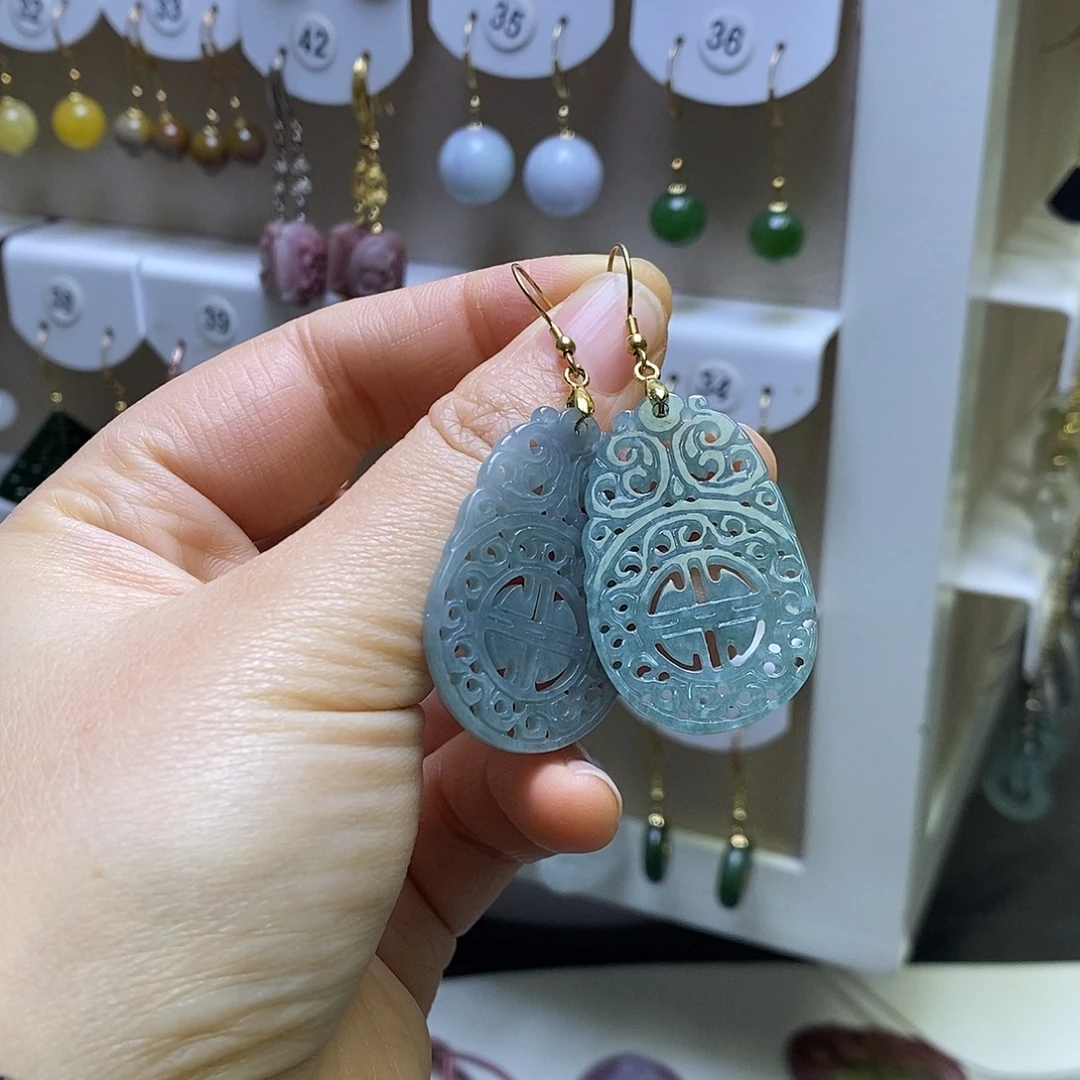 翡翠银S925镶嵌耳饰