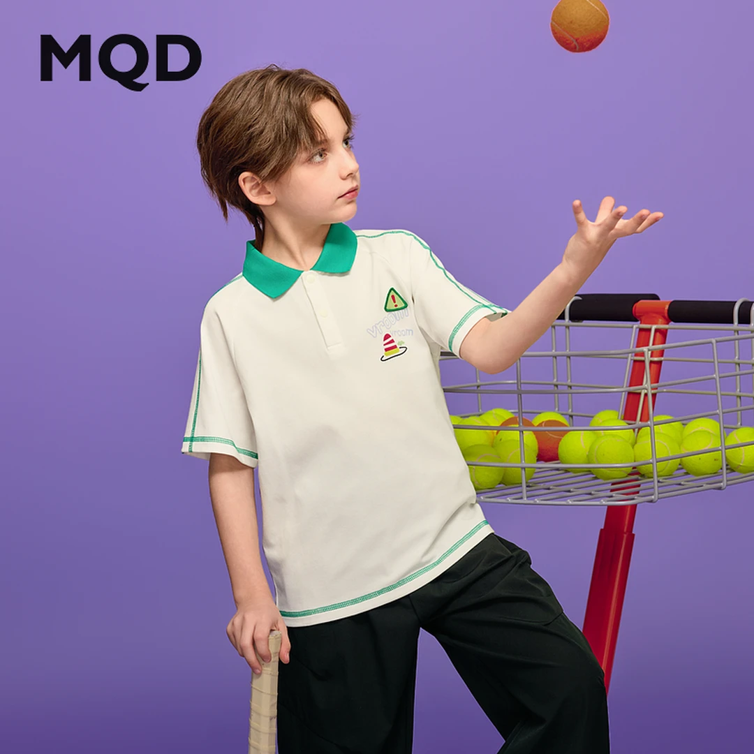 MQD童装25夏新品学院风潮酷时尚休闲基础百搭翻领短袖9652W0416