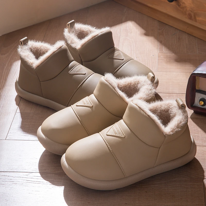 【更防滑】防水防滑女款皮面棉鞋冬季外穿包跟加绒保暖毛毛棉拖鞋