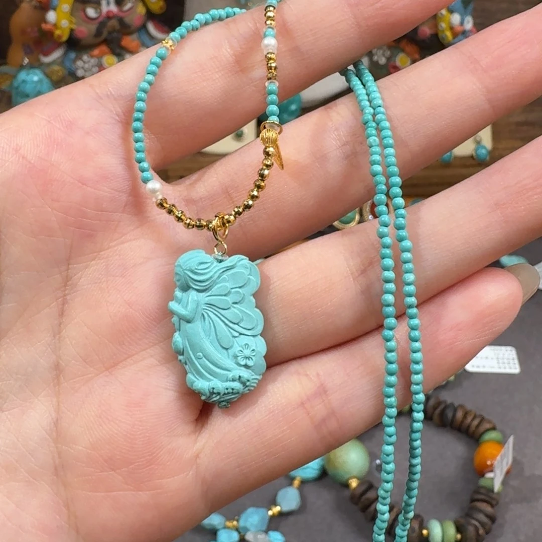 绿松石18K金镶嵌项链蝴蝶女孩儿项链