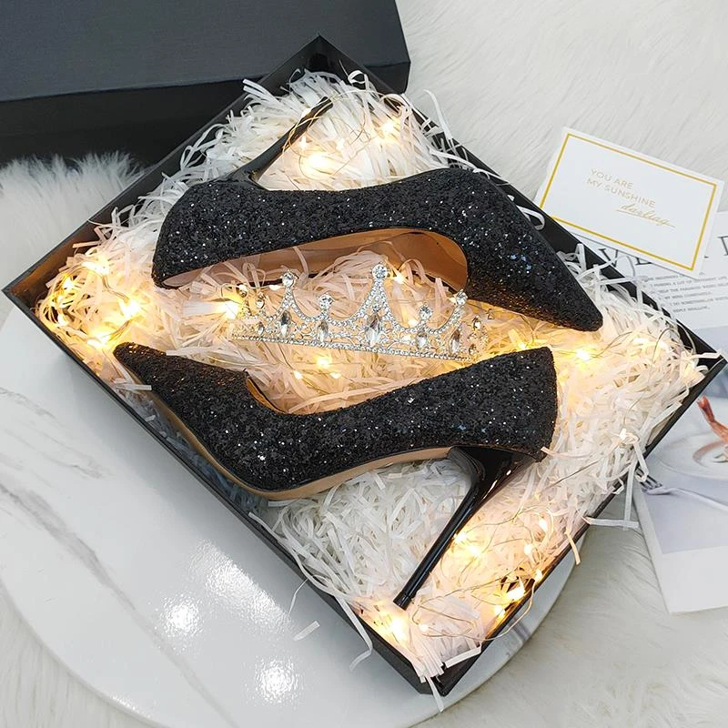 纪诗哲女鞋法式轻奢绝美高跟鞋女轻便不累脚婚宴气质细跟水晶婚鞋