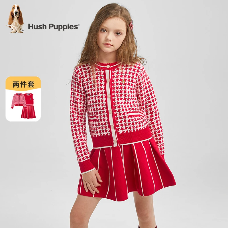 暇步士童装冬季款女童棉纱线舒适气质学院感套裙