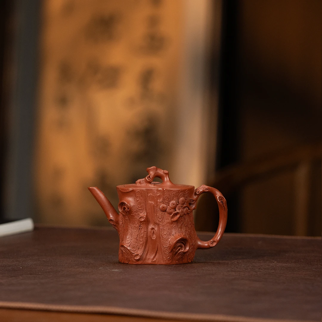 【利贞l松桩】原矿朱泥 约110cc 全手工制 紫砂壶 茶具MS