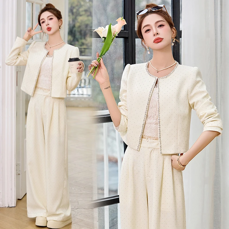 法式小香风时尚套装女2025春新款气质高级感超火西装阔腿裤两件套