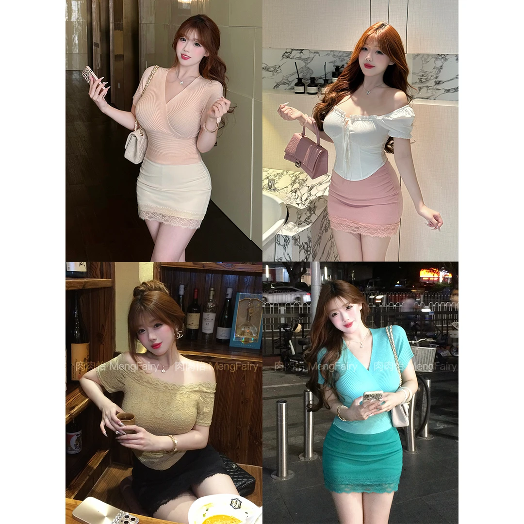 MengFairy【蕾丝腰姬】纯欲纯色拼接蕾丝超百搭半身裙5393M