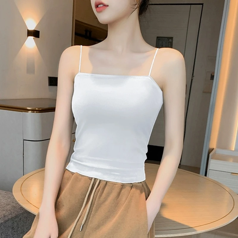 2025新款网红无缝冰丝小吊带背心女带胸垫一体裏胸美背