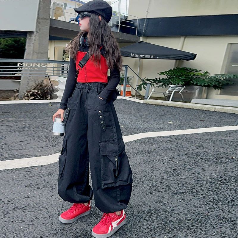 女童工装裤练功服2025新款大儿童潮酷走秀服女孩子街舞长裤子春秋