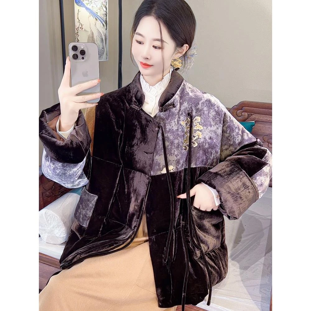 内外皆奢华！丝绒羽绒服女冬季新中式鹅绒服巨好看小个子外套