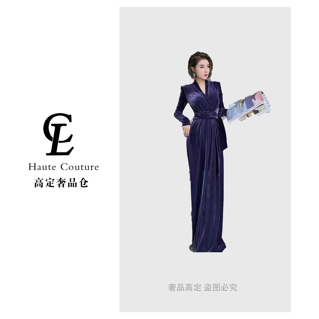 【奢品高定】丝绒轻奢收腰连衣裙名媛显瘦气质时尚-0889