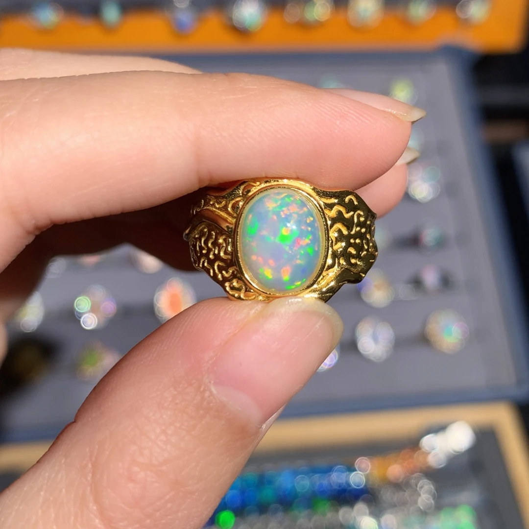 银S925镶嵌欧泊欧泊戒指y