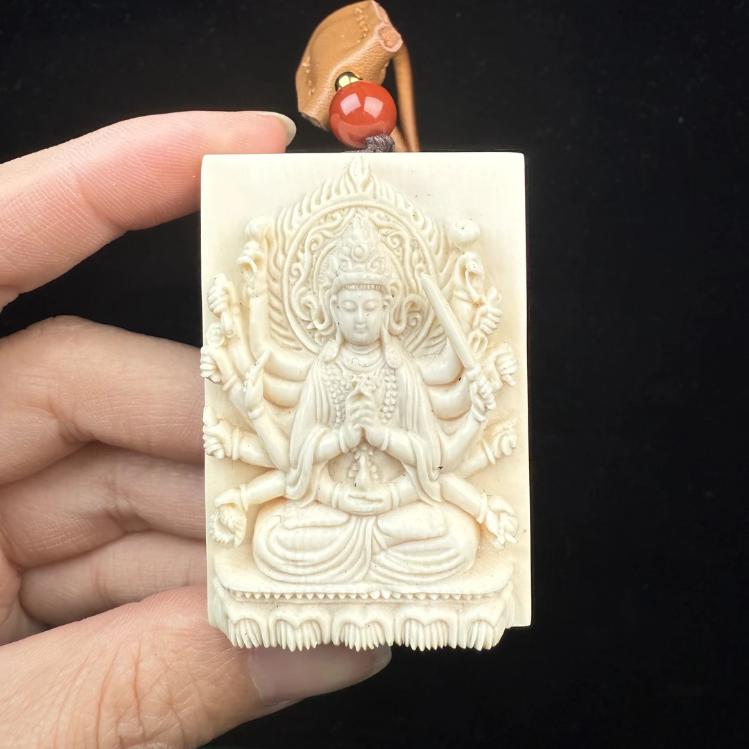H1036天然猛犸牙 千手观音牌子 3×52×16mm支持鉴定假一罚四