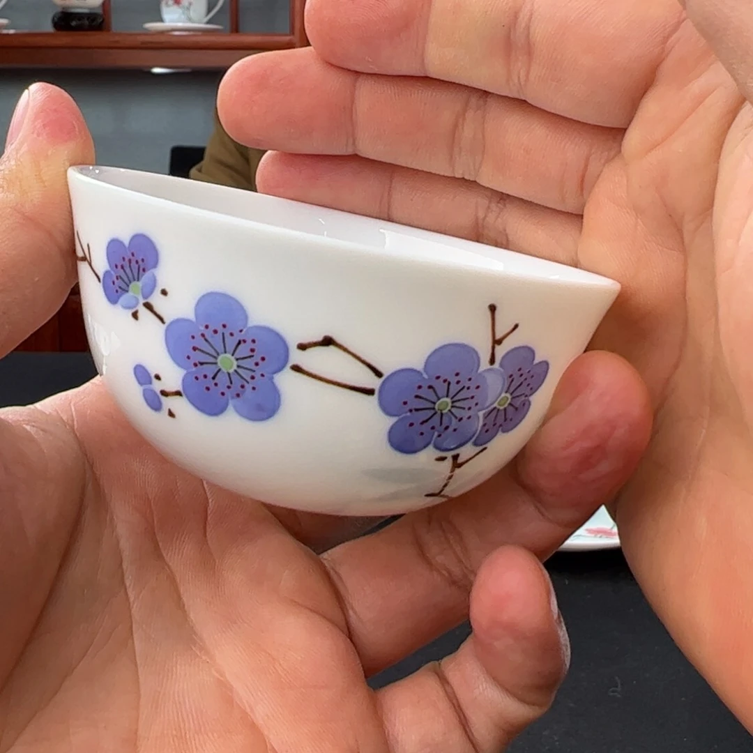 柴窑紫梅卧足杯一级品