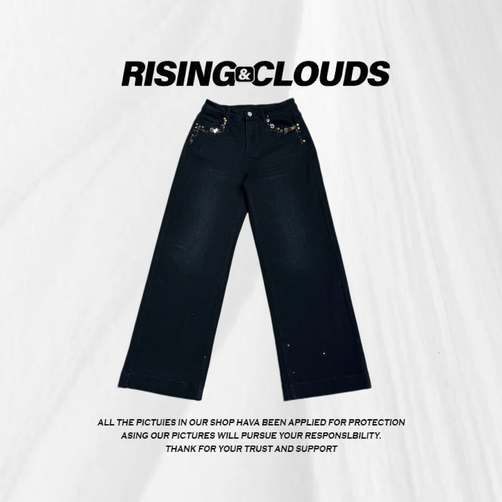 RISING&CLOUDS【莎莎】冬季时尚口袋亮片直筒牛仔裤110087