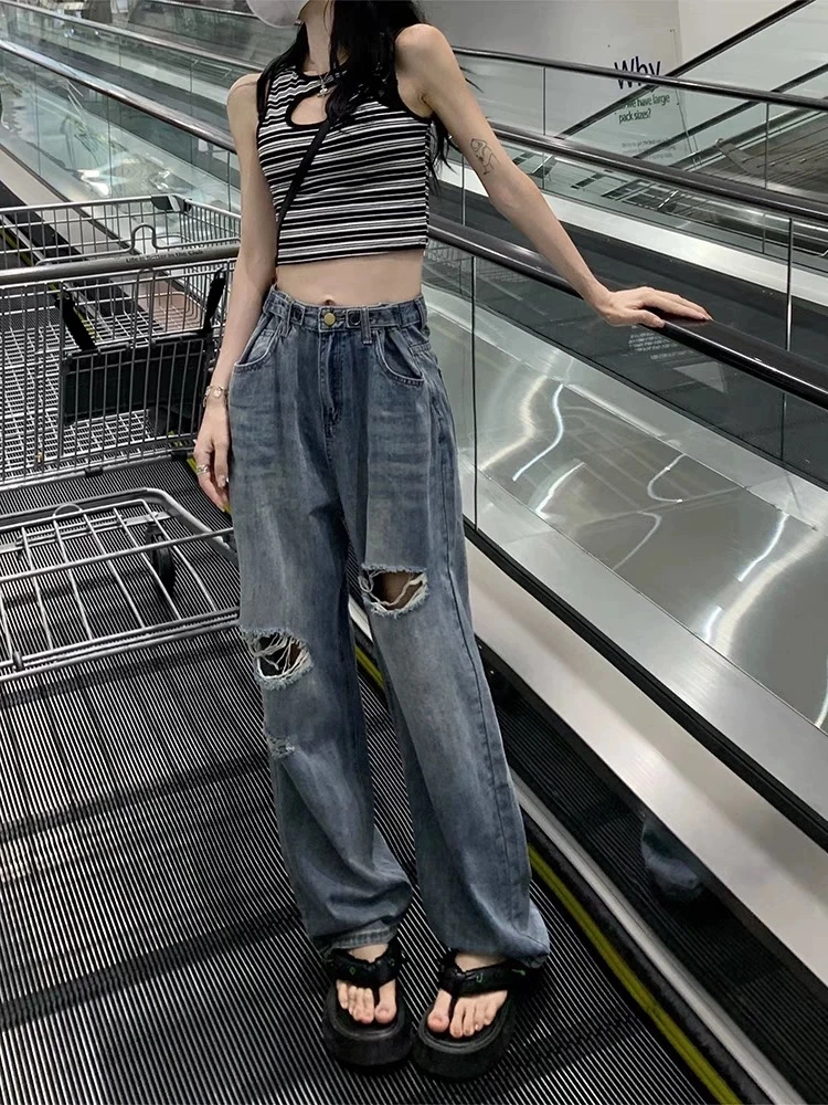 《过款链》百搭直筒九分裤显瘦高街女装夏款韩版阔腿休闲牛仔裤