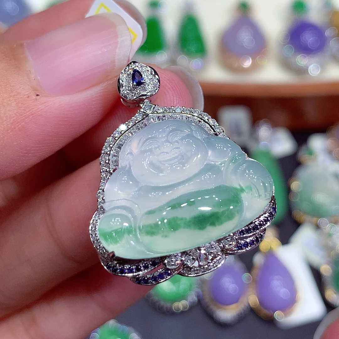 翡翠18K金镶嵌吊坠(不含链)