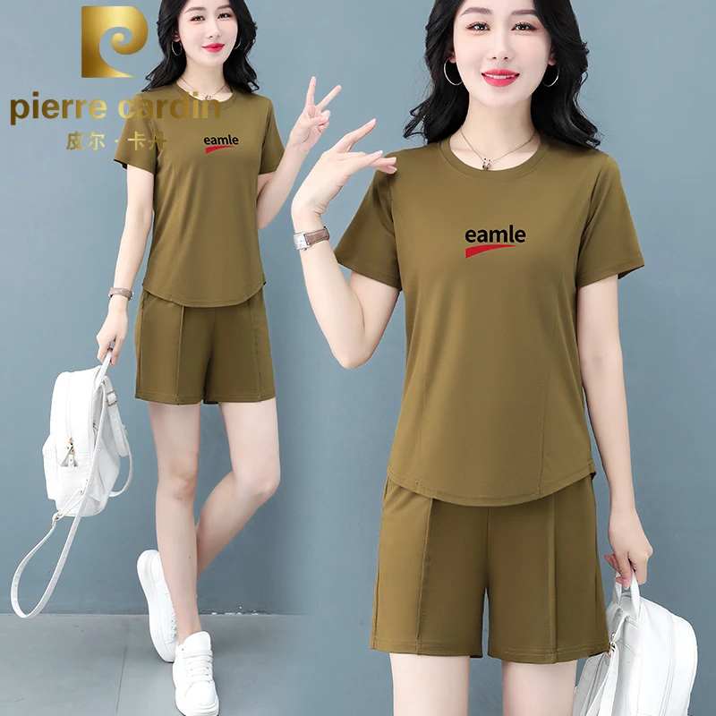 皮尔卡丹夏季时尚新款圆领短袖T恤短裤套装女2025时尚套装女休闲