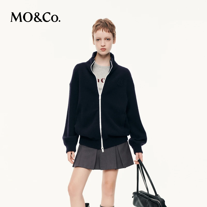 MOCO针织外套2025秋新品立领双开头拉链宽松落肩运动风MBE3CART08