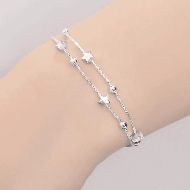 足银手链 纯银s999双层小星星手链女时尚多层五角星纯银手饰品ins
