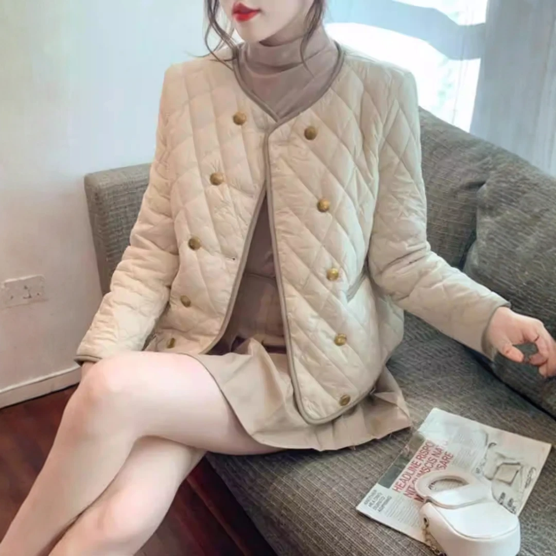 时尚洋气菱格棉服女士秋冬季韩版小个子百搭短款保暖显瘦棉衣外套