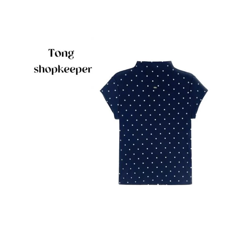 TT-QJ/彤掌柜168821 春款2025莱赛尔羊毛撞色波点打揽设计显瘦T恤