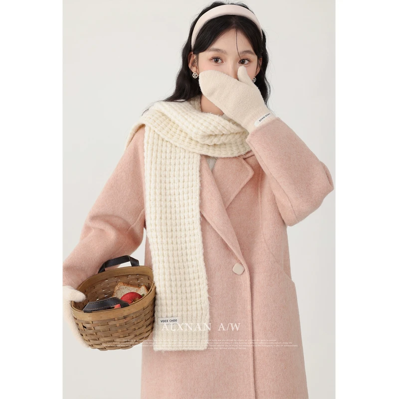 鹿向南「粉色回忆」双面呢手工重工粉色毛呢大衣女秋冬LXN32276