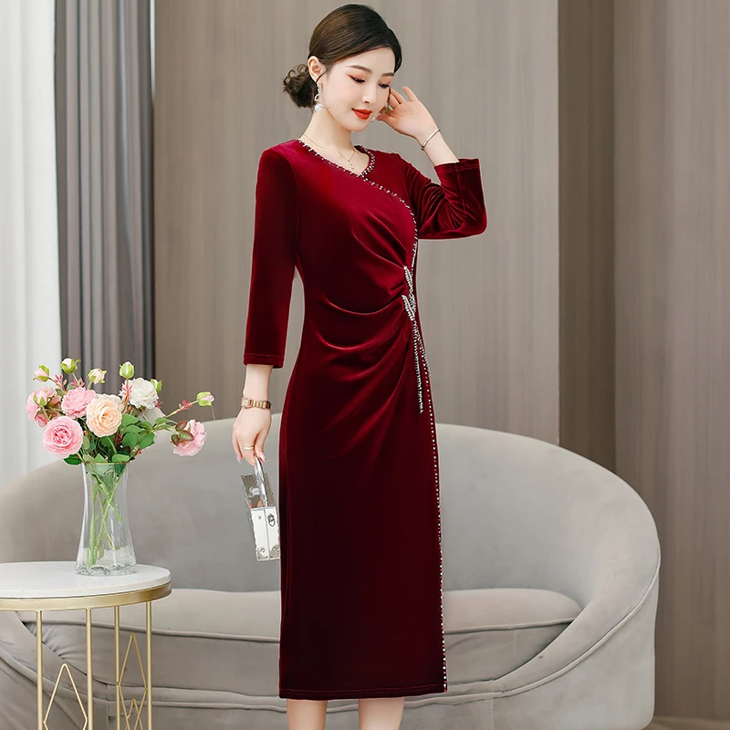 碎花高端旗袍连衣裙女2025年春秋冬礼服年轻妈妈礼服喜婆婆婚宴装