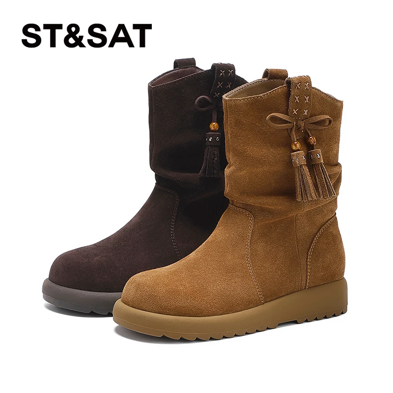 星期六软底复古短筒靴女2025秋冬新款百搭舒适简约时尚休闲时装靴