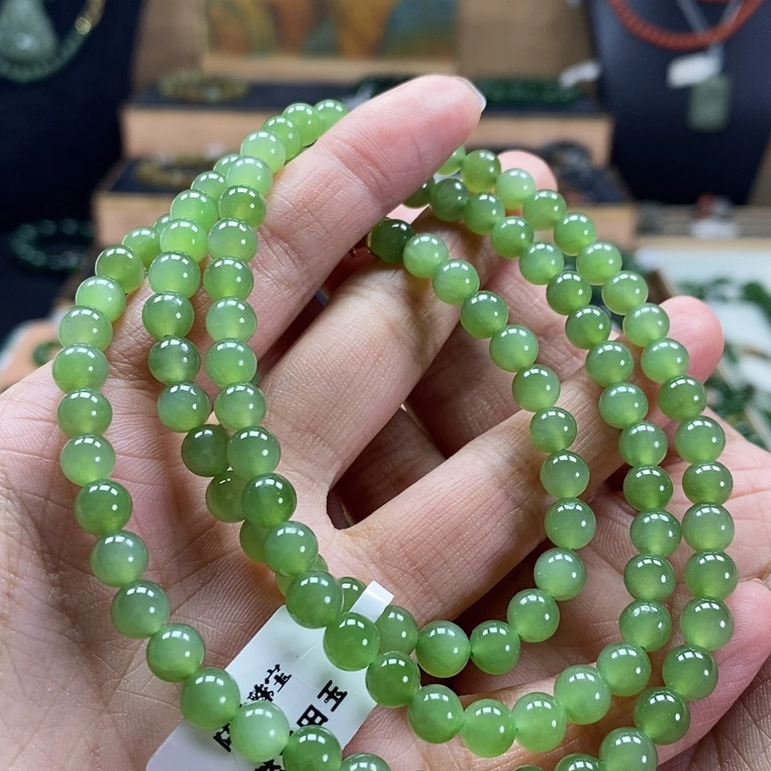 颈饰未镶嵌和田玉（碧玉）6mm果绿