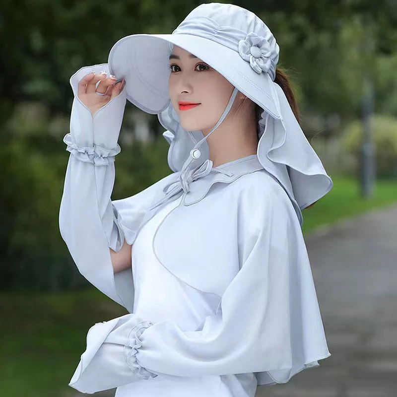 帽子女夏季遮阳帽防紫外线韩版雪纺防晒衣户外骑行大帽檐太阳帽