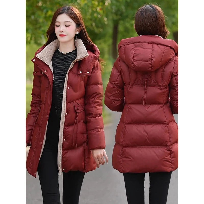 连帽羽绒服女秋冬新款韩版显瘦洋气中长款收腰设计感保暖外套