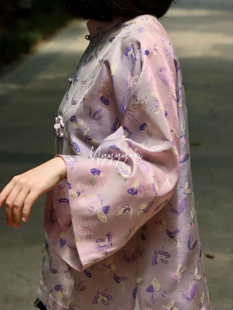 【定制】吴罗 双面异色罗彩蝶  立领对襟上衣（全手扦）