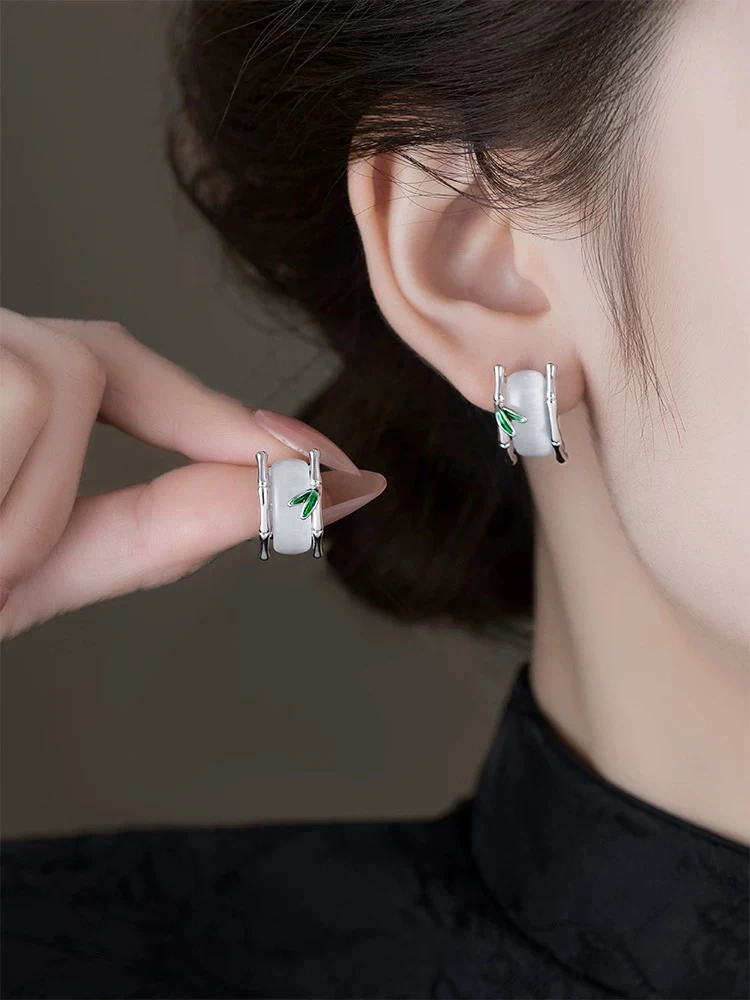 铜合金耳饰 新中式国风清冷感耳钉小众设计竹子高级感耳饰女K474